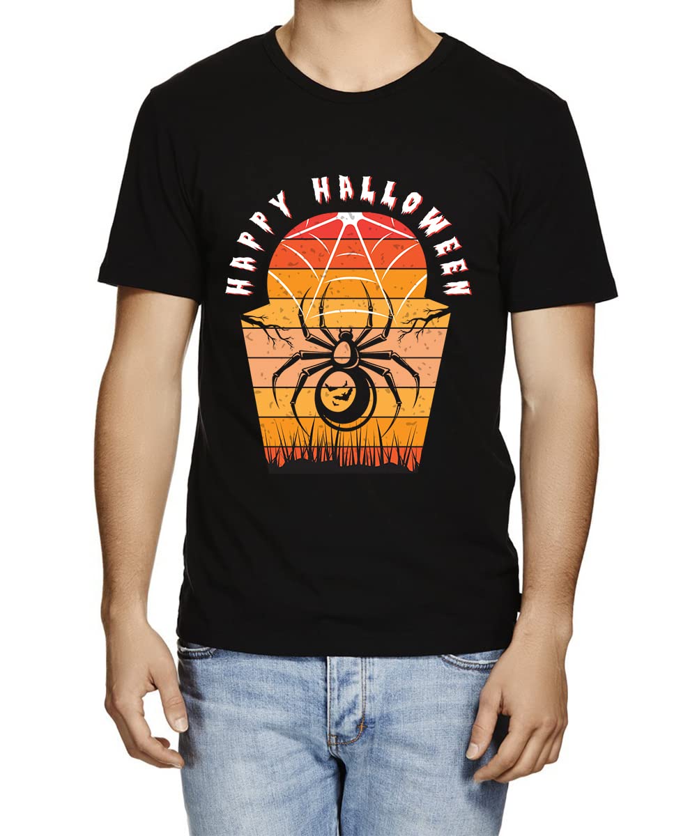 CaseriaMen's Graphic Printed Half Sleeve Cotton Customized T-Shirt - Happy Hallower Spider