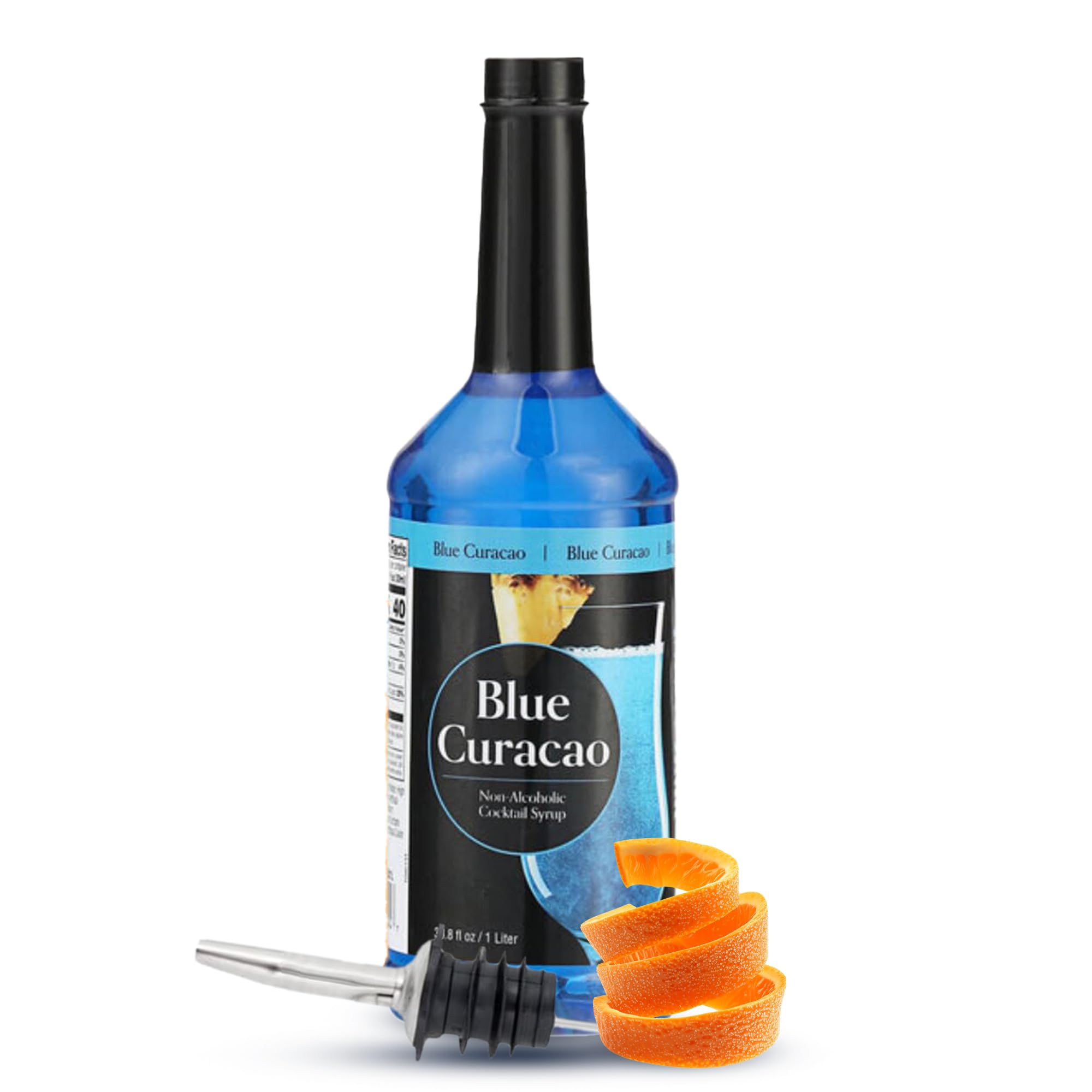 ATREVO Blue Curacao Syrup Non Alcoholic - Original Bitter Orange Citrus Flavor with Liquor Pourer Dispenser, Ideal for Cocktails Mocktails, Blue Syrup for Drinks, 1 Liter