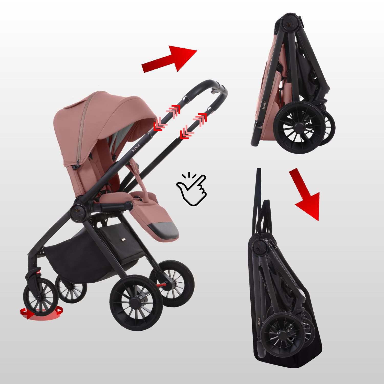 Babylux Poussette de Voyage SCALE avec Fonction Allongée, Couleur: Eosin