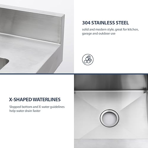 Miniatura 8 de Lordear Fregadero de acero inoxidable de 24 a 24 x 21 pulgadas, fregadero de cocina independiente de acero inoxidable de un solo tazón, uso