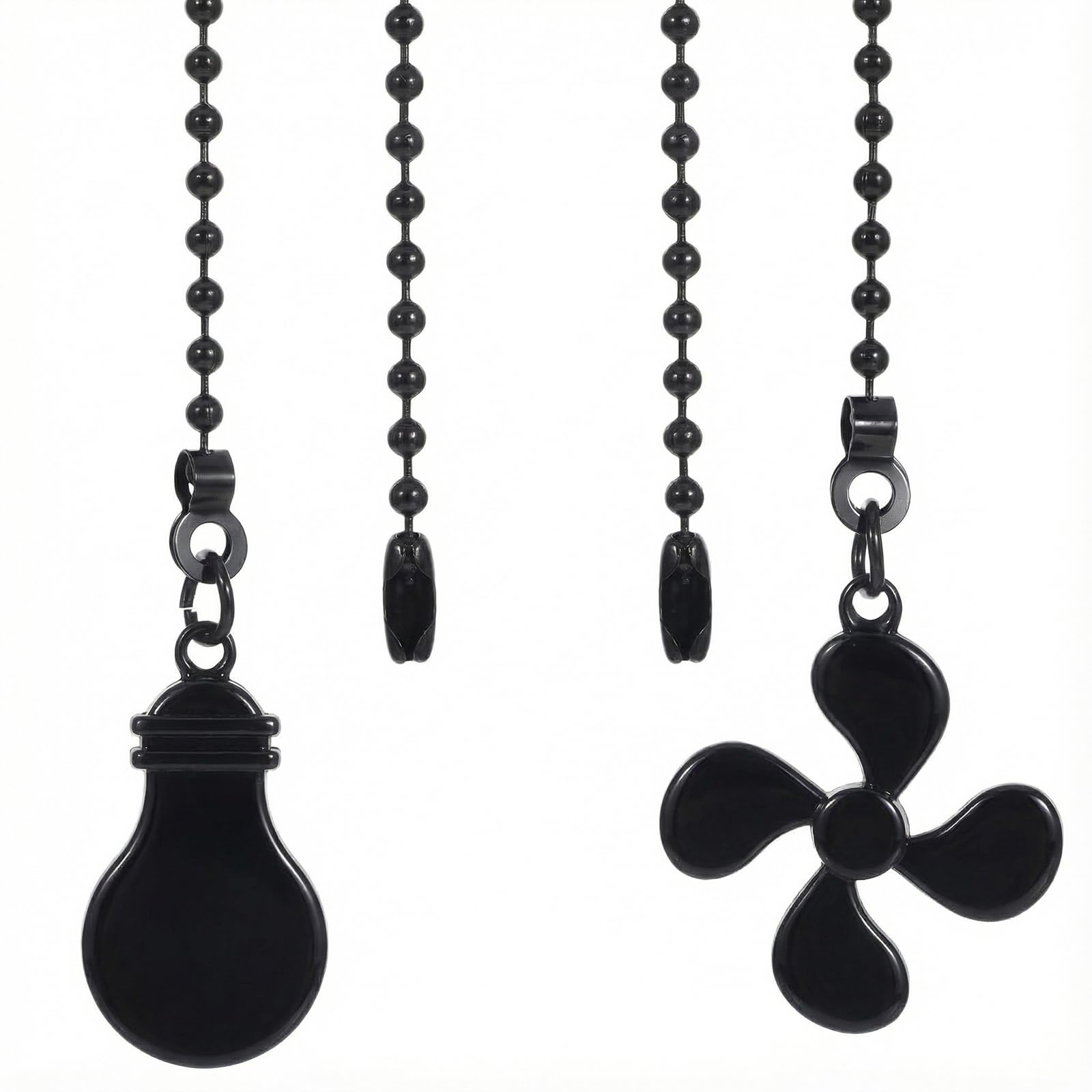 Ymapinc 2pcs Ceiling Fan Pull Chain Ornaments, 13inch Black Fan Pulls Decorative Chain for Ceiling Light, Bulb Extender Fans Cord Pendant for Home Use