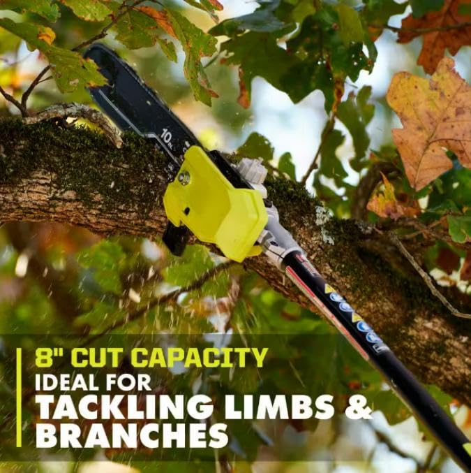 Pole saw attachment cutting a tree branch