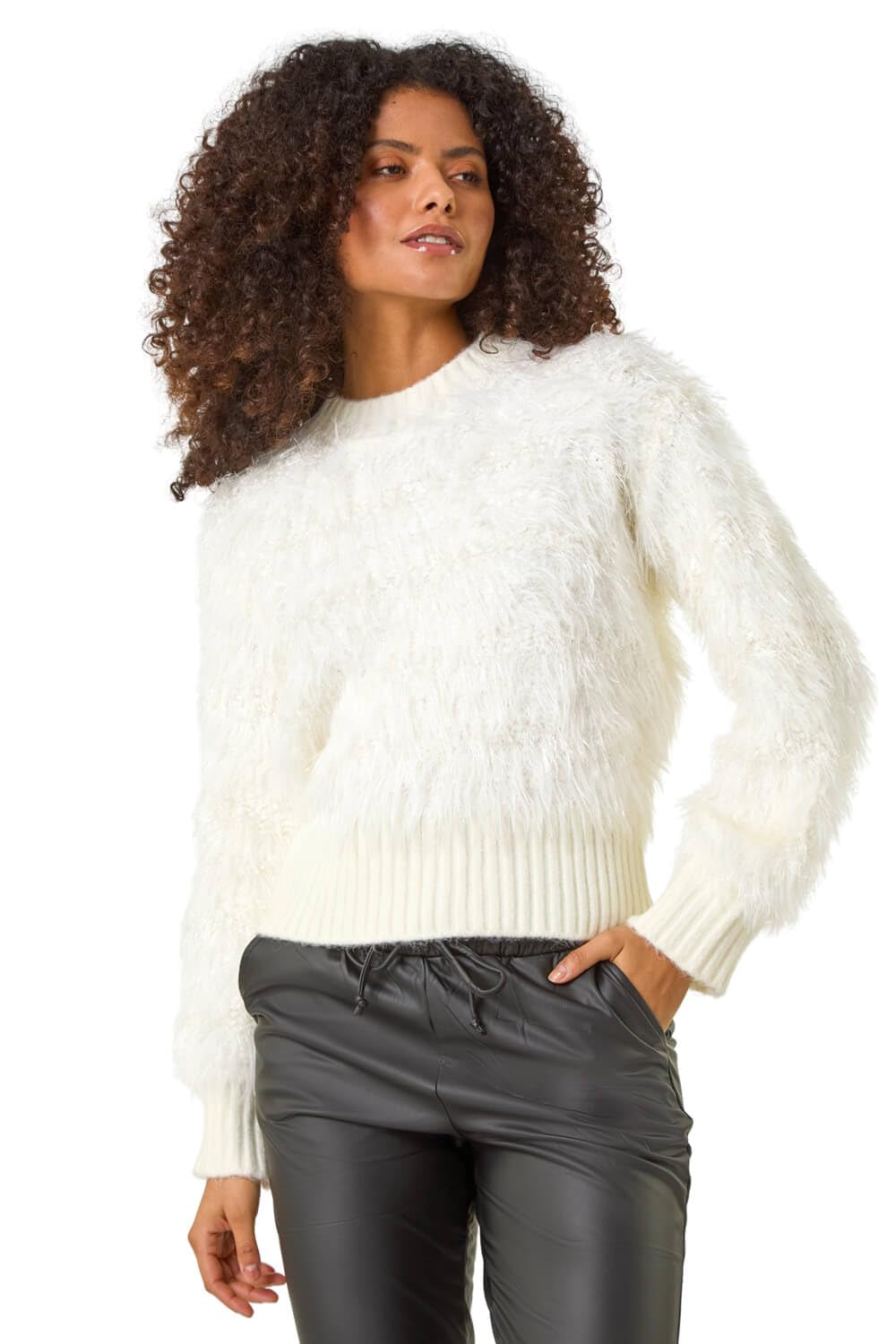 Dusk Women's Ivory Fluffy Knit Jumper Large
