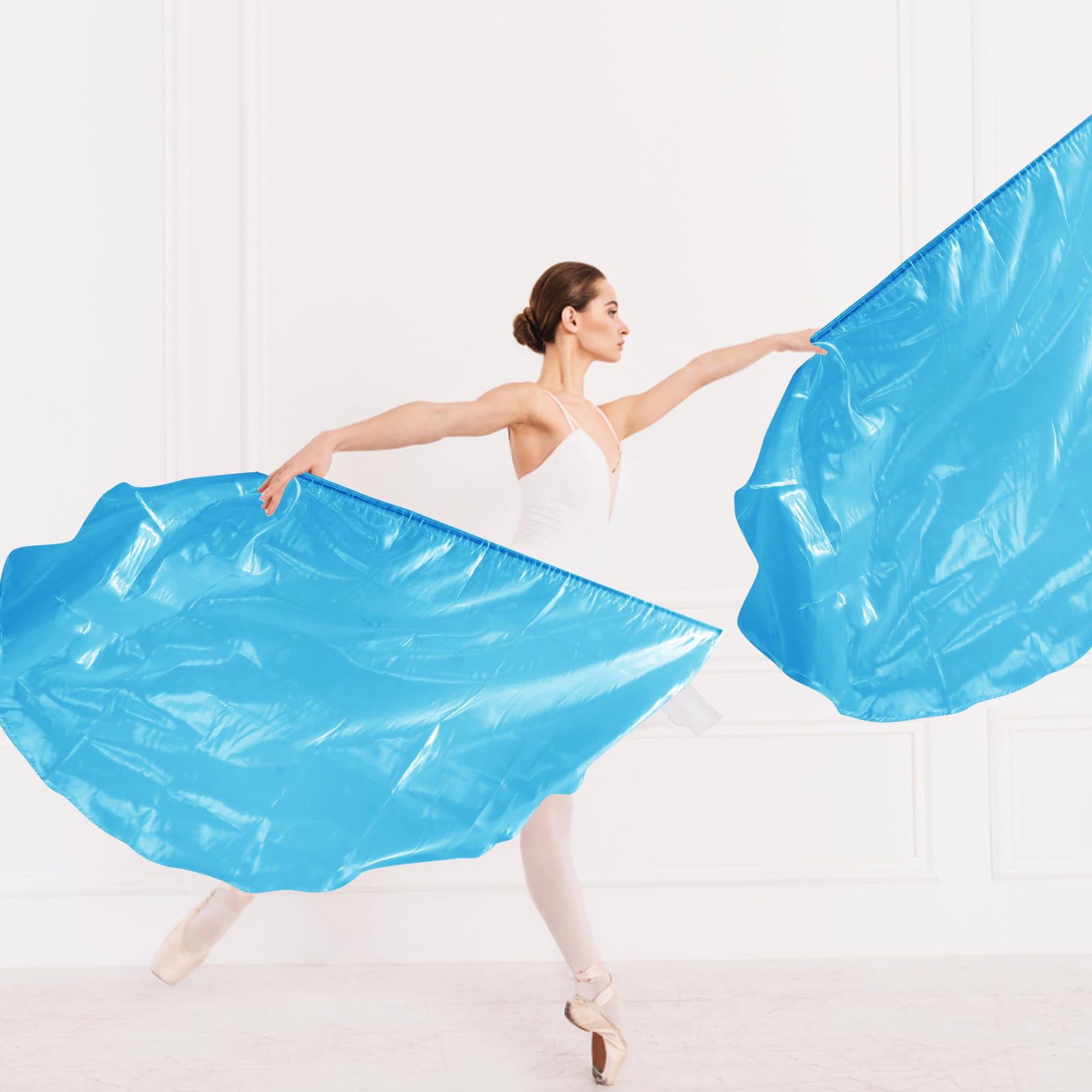 2pcs Drapeaux de Culte en Demi-Cercle, 140x92cm Drapeaux Danse Louange avec Tiges Évolutives Bannière Culte Brillante Ailes d'Ange Brillantes Métalliques pour Église Danse (Bleu Clair)