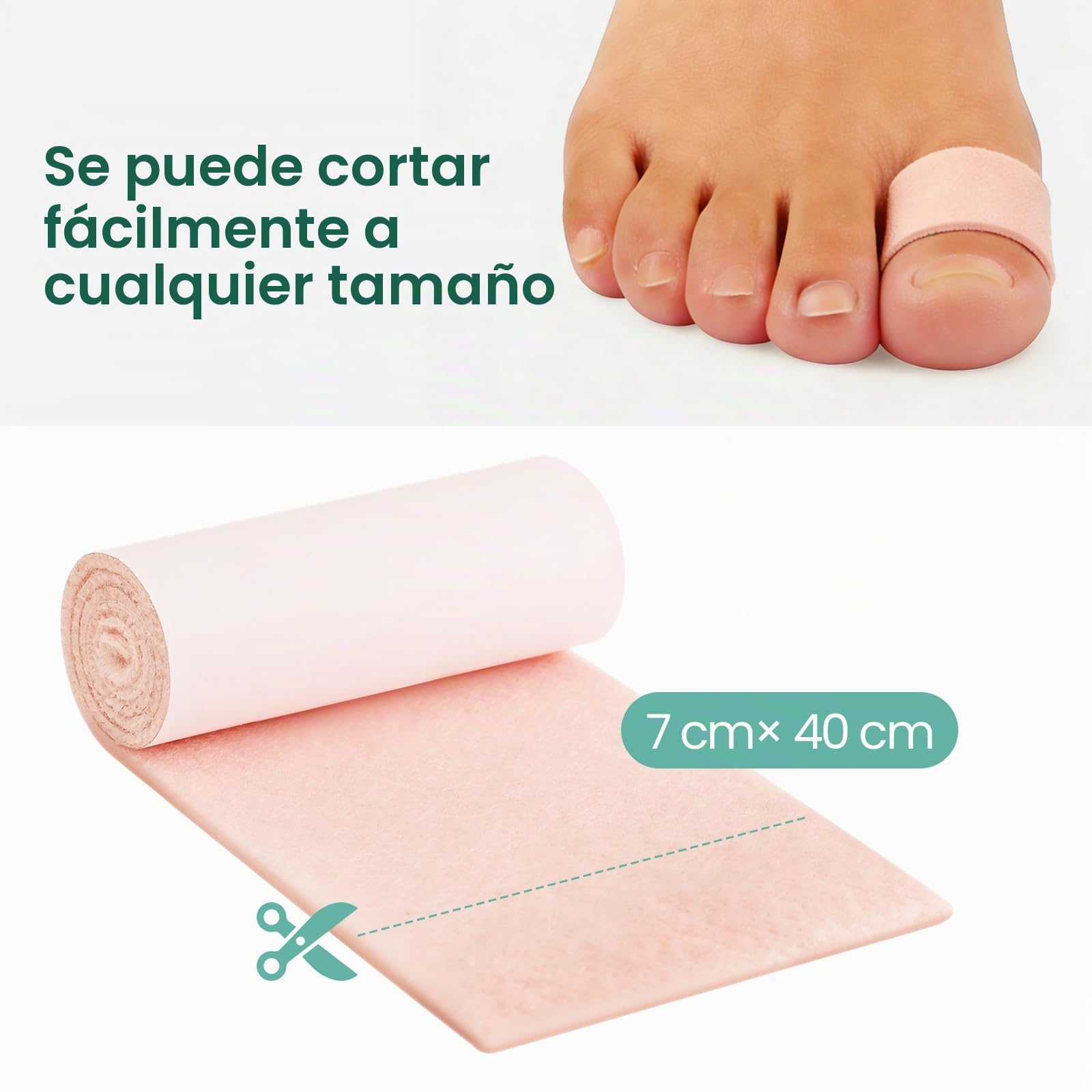 Welnove Moleskin Rollo Protector - Fieltro Adhesivo Podologia para Reducir Rozaduras y Molestias, Ideal para Prevenir Ampollas, Juanetes y Callosidades - 7 x 40 cm (2 Hojas)