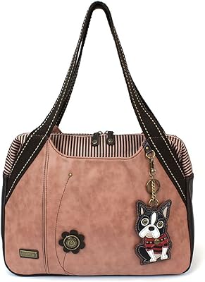 Chala Handbags Dust Rose Shoulder Purse Tote Bag with Key Fob/Coin Purse - Dusty Rose (Boston Terrier - Dusty Rose)
