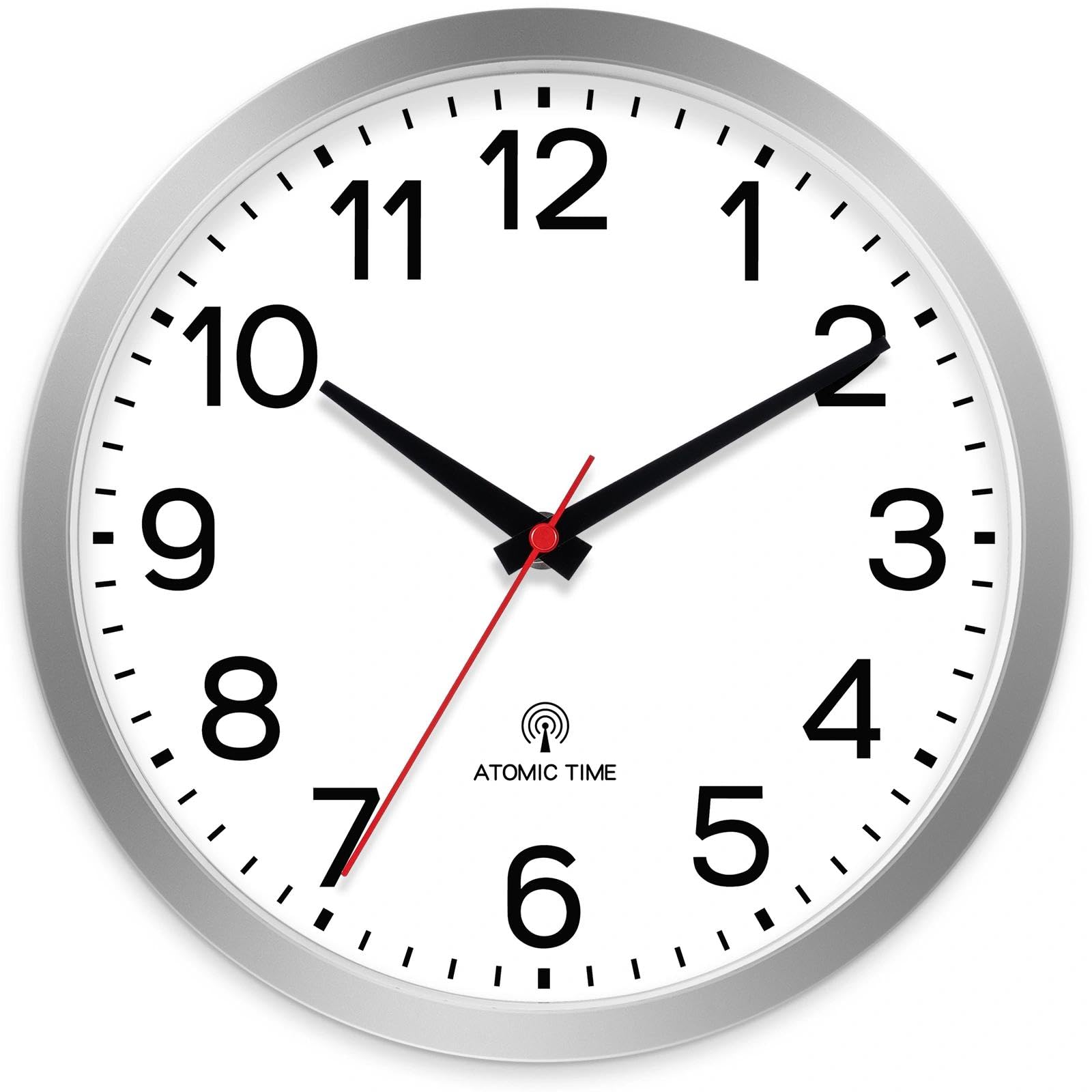 Photo 1 of AKCISOT 12 Inch Wall Clock, Battery Operated Analog Clock, Silent Non-Ticking, Ideal for Bedroom, Bathroom, Kitchen, Office and School, Silver