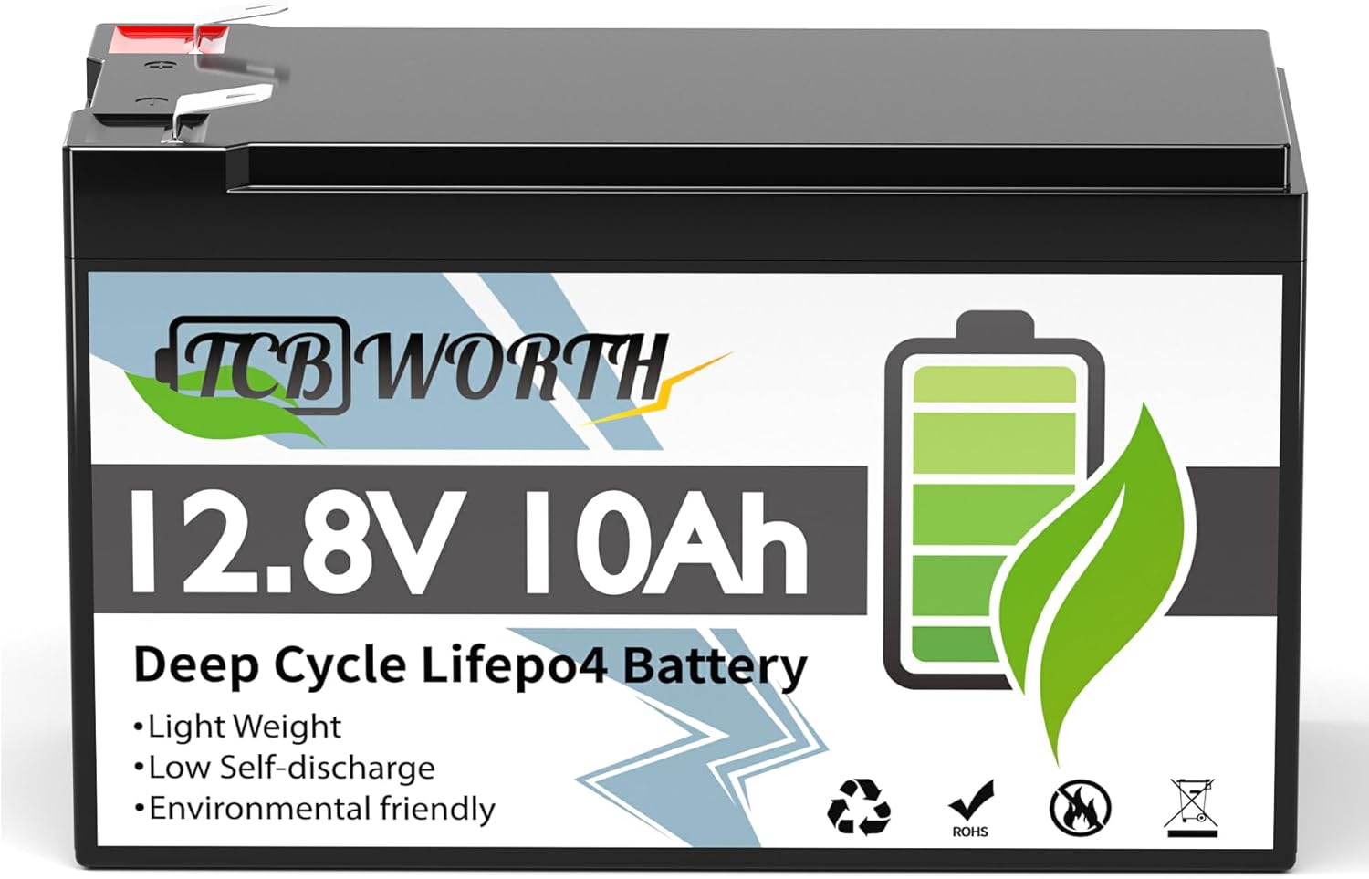 12.8V 10Ah Lithium Battery, Rechargeable Mini LiFePO4 Battery, 10A BMS, Perfect for RV, Solar System, Camping, Alarm system