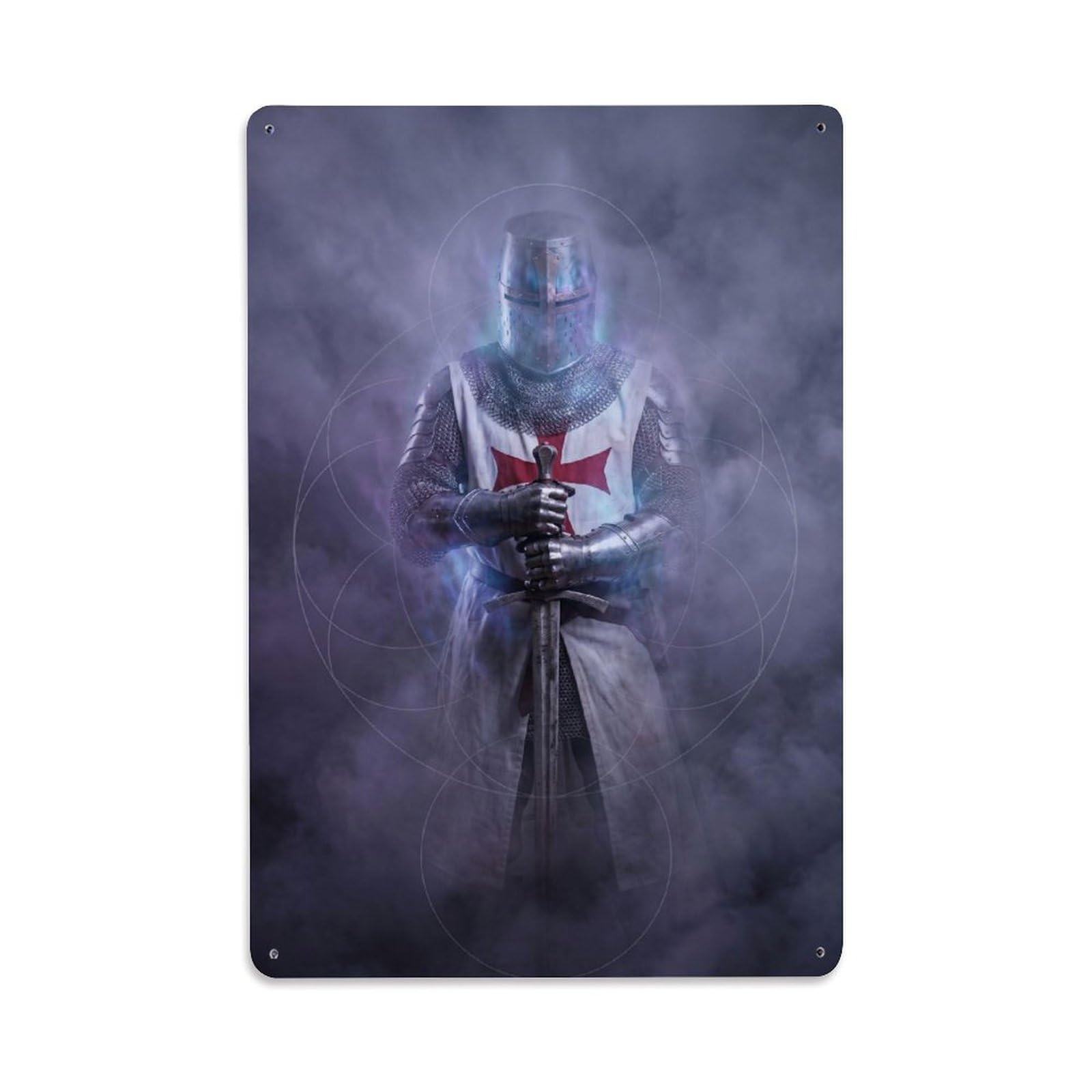 Olhnbad Style Standing Guard Medieval Crusader Armour Ethereal Metal Tin Sign