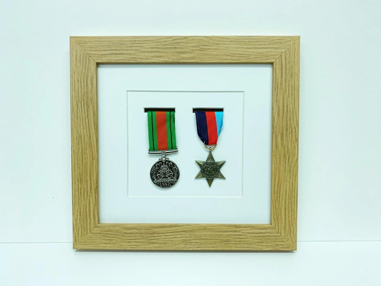 Kwik Picture Framing Ltd 2 Medal Military World War Display Frame 27x27cm, White Mount - Double Medal Shadow Box Display Case | Army Navy RAF Memorabilia Holder