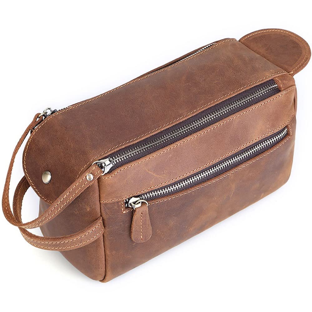 Leder -Toilettenbeutel mit Griffen, Hygieneorganisator, Reisen, Badezimmer, Rasur, Aufbewahrung, Reisen und Pflege -Wesentliche