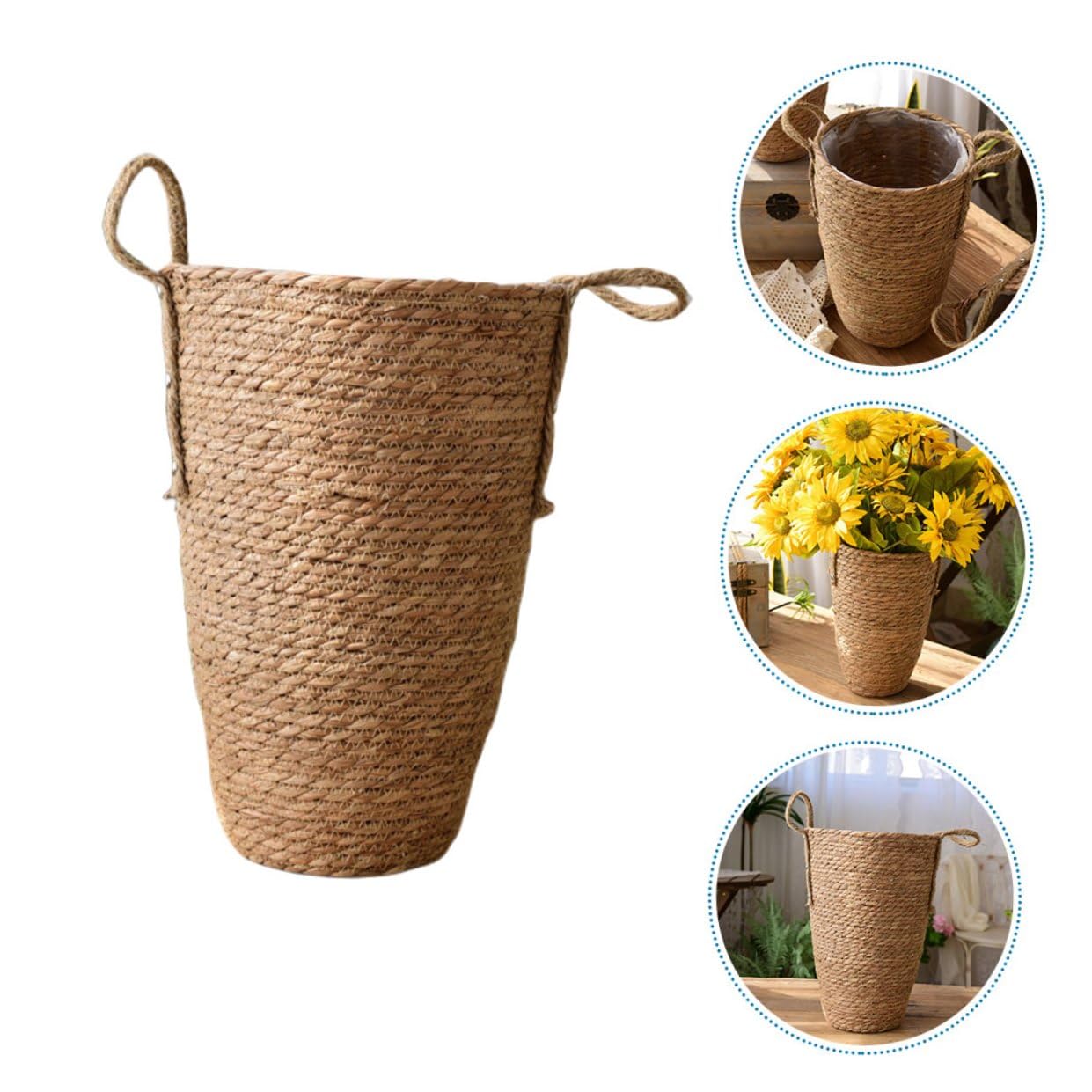 DOITOOL Handgeflochtener Strohkorb Blumentopf für Zimmerpflanzen, Dekorativ