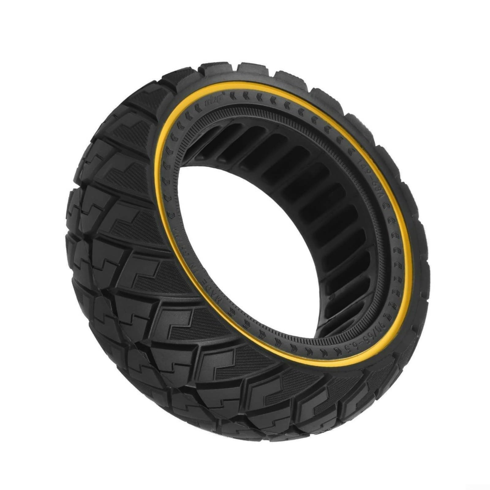 Pneumatico solido per scooter 90/65-6,5 pollici con battistrada diamantato per uso fuoristrada, a prova di foratura per struttura a nido d'ape, design antiscivolo a strisce gialle