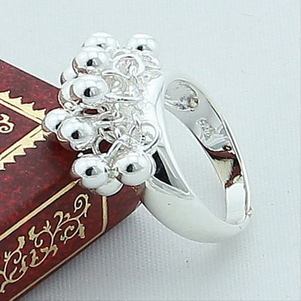 Anello in argento sterling 925 con perline di uva liscia per gioielli con ciondoli per feste di fidanzamento e matrimonio da donna
