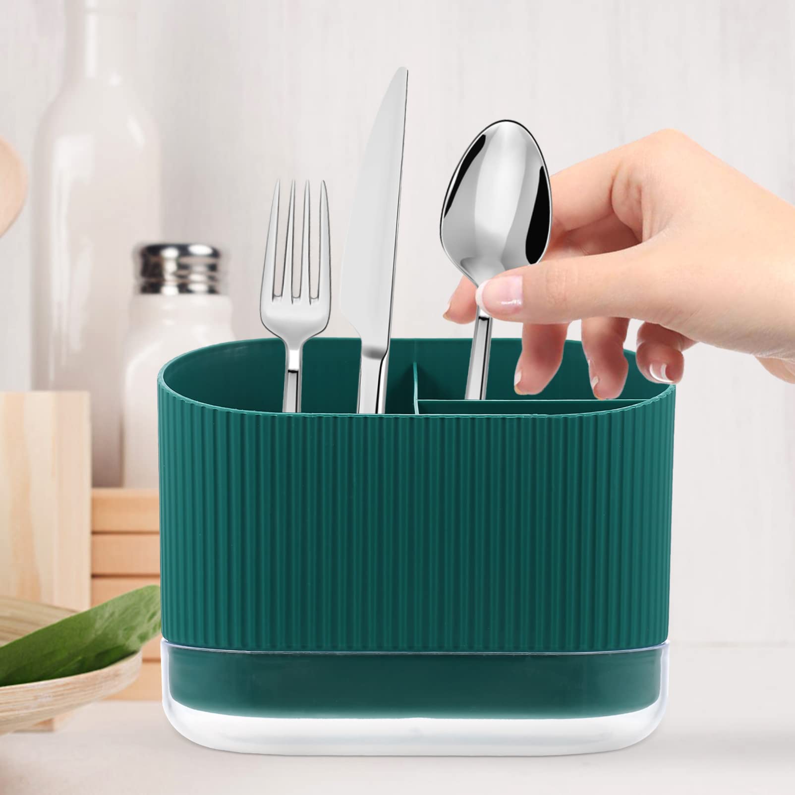 Cabilock Porta Posate Drenante 6.69X5.39X3.54 Pollici Con Base Rimovibile E Scomparti Multipli Per Bacchette Cucchiaio Forchetta Organizer Compatibile Per Cucina Desktop