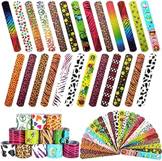 100 Pcs Slap Bracelets Party Favor Retro Slap Wristbands Colorful Hearts Flowers Design Perfect for Kids Adults Birthday Party Halloween Easter Favors