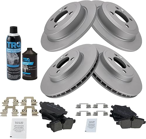 Miniatura 2 de TRQ Kit de pastillas de freno delanteras y traseras y rotores Kit de productos químicos de freno, pastillas de freno Rotor de freno Cerámica Premium