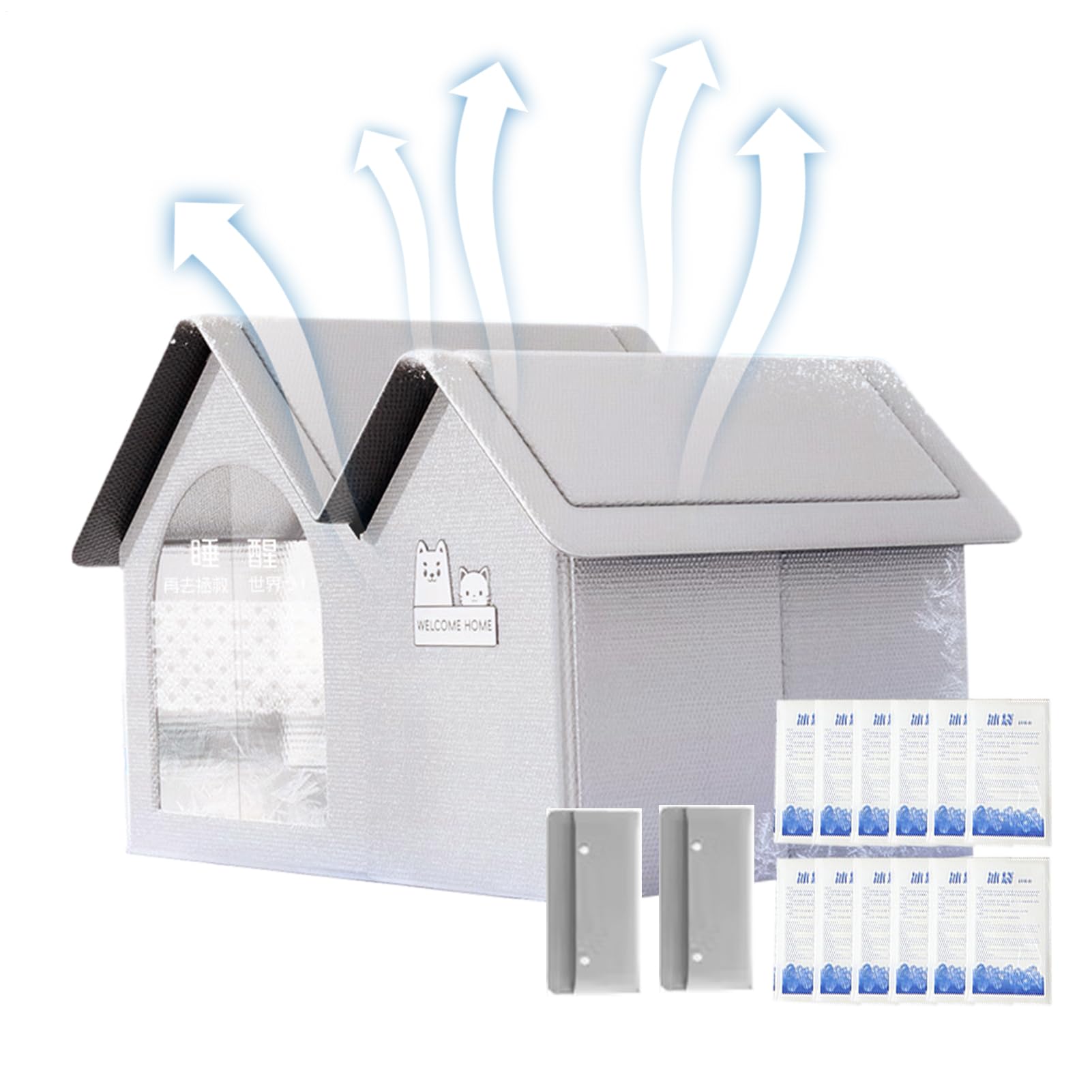 Waterproof Cooling Cat House, Pet CoolingHouse with 10 Air Conditioning Ice Packs, Foldable Cat And Dog House, Air Conditioned CatHouse, Summer Pet Cooling Tent for Indoor Outdoor