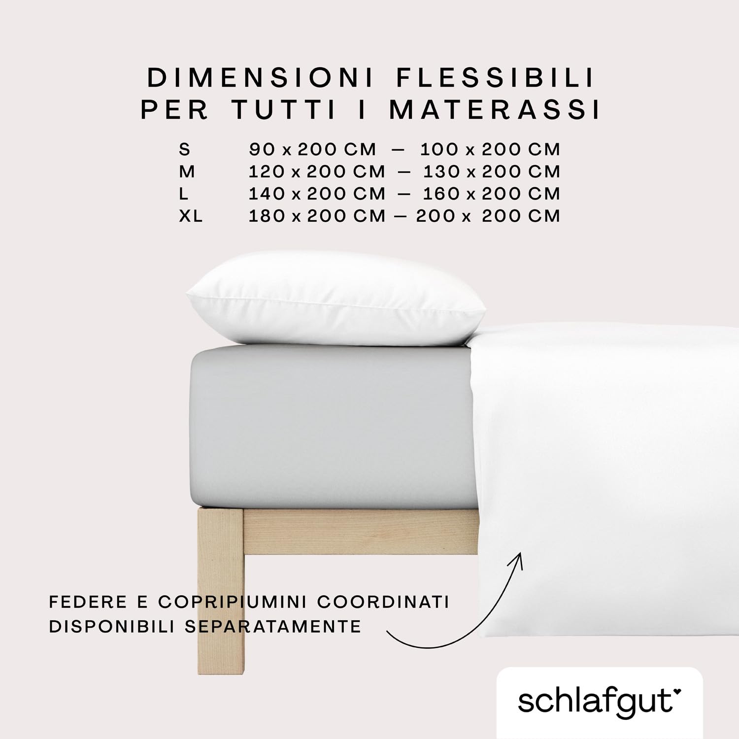 schlafgut Casual Lenzuolo con angoli da 140x200cm a 160x200cm, 100% cotone organico, Grey Light