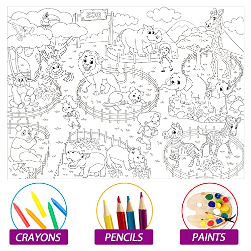 Image of Tevxj Zoo Animals Large Coloring Poster for Kids Giant Coloring Poster Coloring Tablecloth Huge Coloring Book Pages Sheets for Craft Activity Classroom Party Decoration Supplies 31.4 x 43.3 in