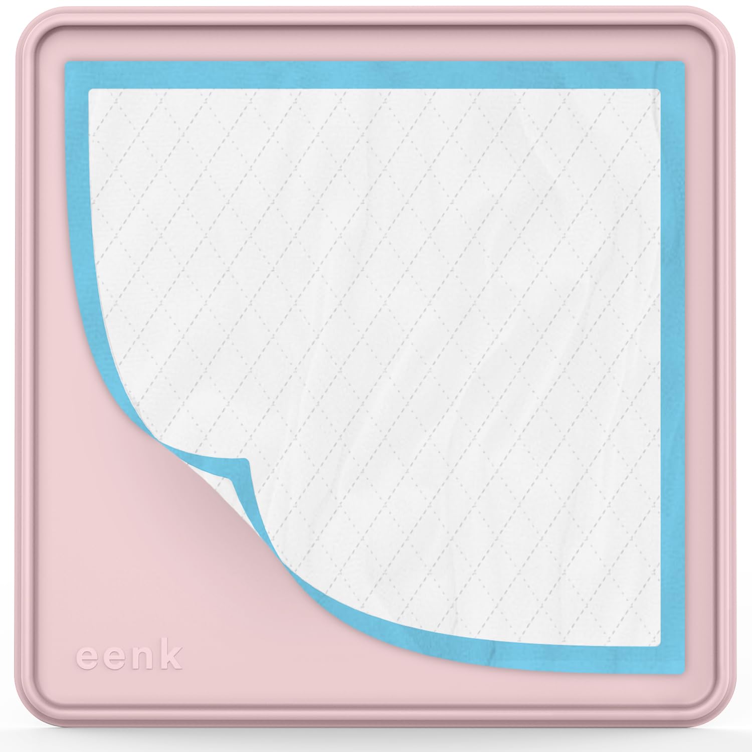 Pee Pad Tray Holder for Dogs - Fits Up to 63.5 x 63.5 cm Square Potty Training Pads No Spill Raised Lip High Edge Silicone Mat, Extra Thick and Non-Slip for Indoor Floor Protection (Large, Pink) |