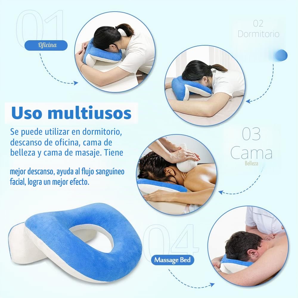 Almohada boca abajo después de la cirugía ocular propensa a vitrectomía retina, equipo de recuperación de donas, almohada facial de masaje, cuna de cabeza, almohada de escritorio para siesta(azul)