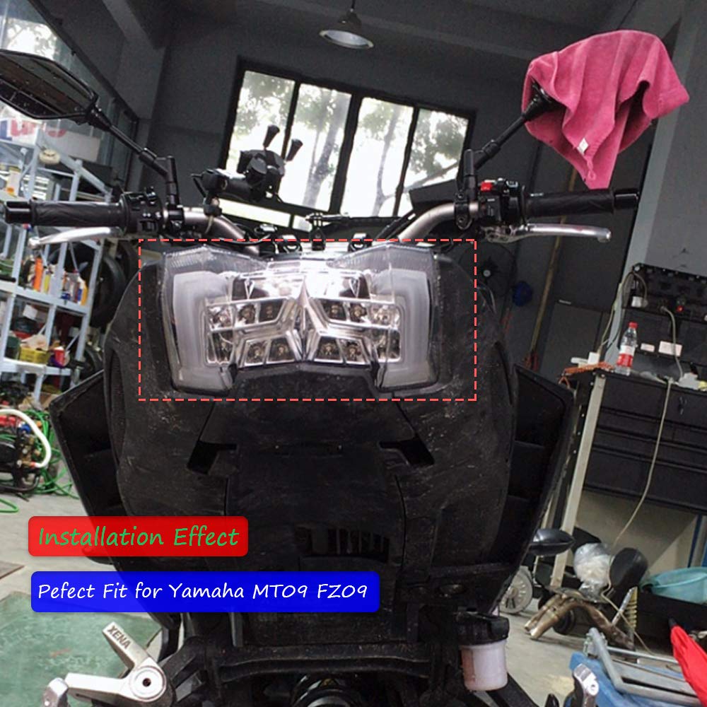 per Yamaha MT09 FZ09 MT FZ 09 2020 2019 2018 2017 Fanale Posteriore Fanale Posteriore Luci Integrate a LED Stop Freno Lampeggiatori Indicatori di direzione (Chiaro)