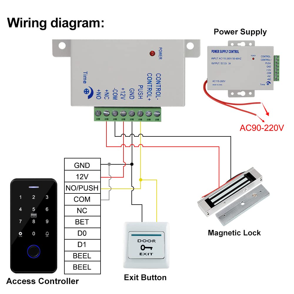 Bluetooth Tuya Kit di Controllo Accessi Tastiera RFID Impermeabile Biometrica + 180KG / 350lbs Serratura Magnetica Elettrica + 10pcs 13.56Mz Portachiavi