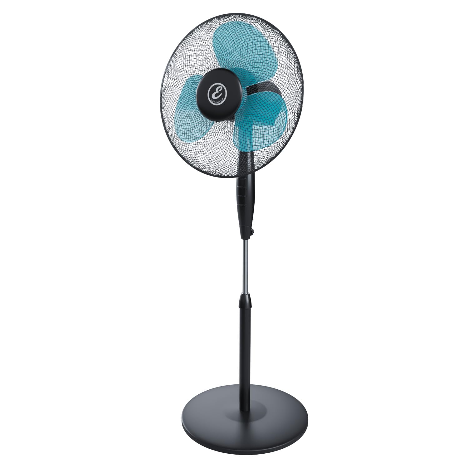 Bricozone Ventilatore a Piantana per Pavimento Potente da 50W con Pale da 40 cm Silenzioso Colore Nero e Azzurro 3 Velocità Oscillante Altezza e Inclinazione Regolabili Griglia di Protezione