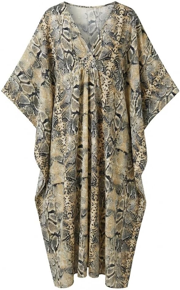 Women's Animal Print Dress - V-Neck Batwing Sleeve Beach Cover-Up & Casual Vacation Gown