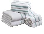 Comfort Spaces Cotton 8 Piece Bath Towel Set Striped Ultra Soft Hotel Quality Quick Dry Absorbent Bathroom Shower Hand Face Washcloths, Multi-Sizes, Zero Twist Taupe 8 Piece