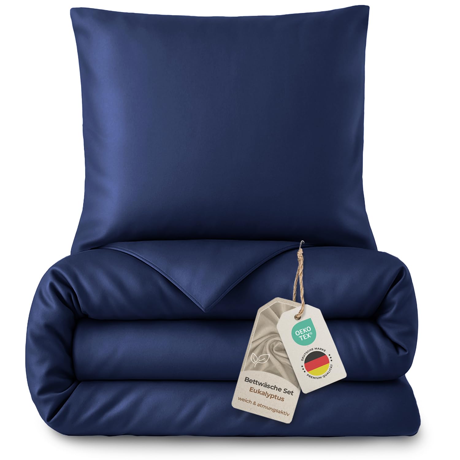 LAYNENBURG Premium Lyocell Bettwäsche in 135x200 + Kissenbezug 80x80 cm - 100% Lyocell Tencel aus u.a Eukalyptus – Oeko-TEX 100 - kühlende Sommer-Bettwäsche mit Reißverschluss (dunkelblau)