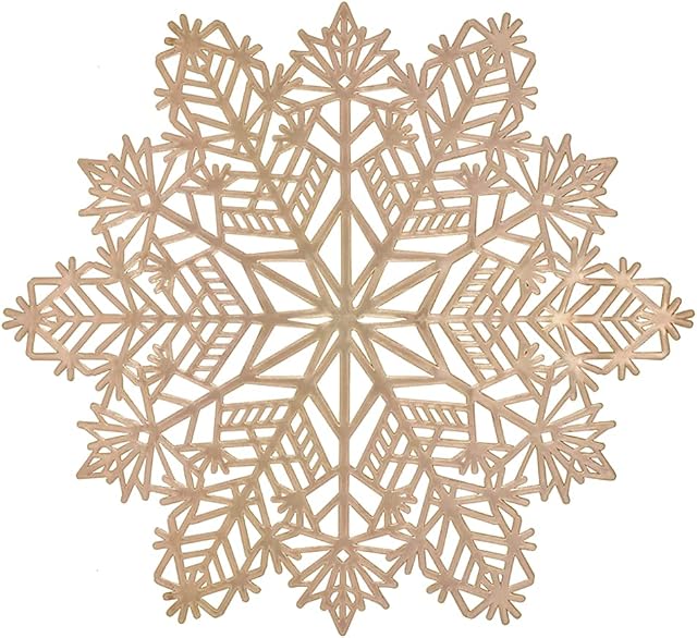 WUBAYI 3 Pieces Christmas Snowflake Placemats Golden Metal Holiday Vinyl Table Mats, Washable, Suitable For Holiday Dinner Table Top Tablecloth Decoration (Gold)