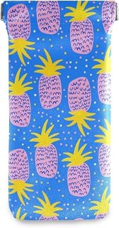 HUSSRITY Eyeglasses Case Cartoon Pink Pineapples Sunglasses Pouch Soft PU Leather Squeeze Top Eyeglass Holder Portable Glasses Case For Women Men