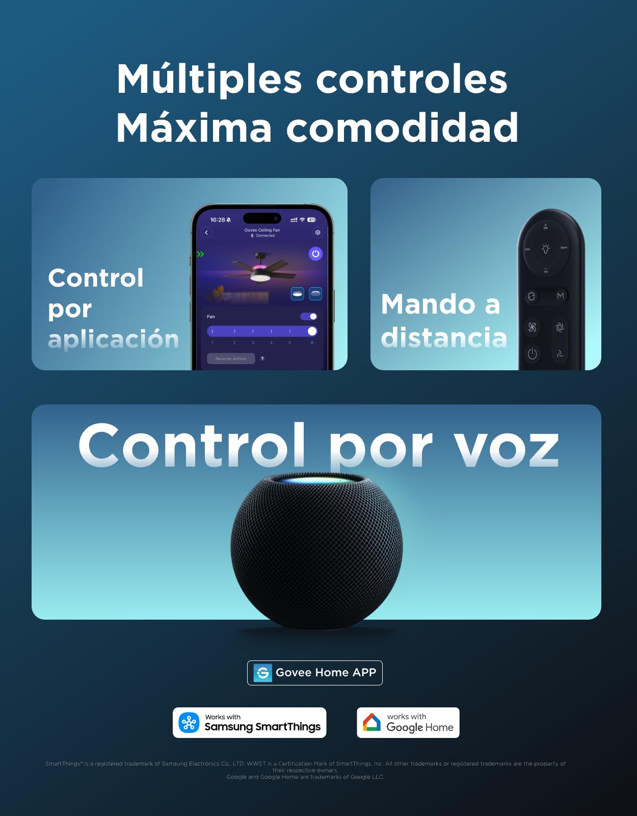 Govee Ventilador de Techo con Luz, RGBIC Inteligente Ø132cm Lampara Ventilador Techo y Mando a Distancia, 2800 lm, Motor DC Reversible, Regulable, para Dormitorio y Salón