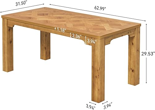 Miniatura 2 de LITTLE TREE Mesa de comedor de madera maciza de 63 pulgadas para 6, mesa de comedor rectangular de cocina con diseño geométrico modular de fieltro