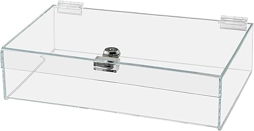 Vitrina de acrílico con cerradura con llaves, 12 x 8 x 4 pulgadas, bandeja rectangular transparente para encimera con tapa para ferias comerciales,