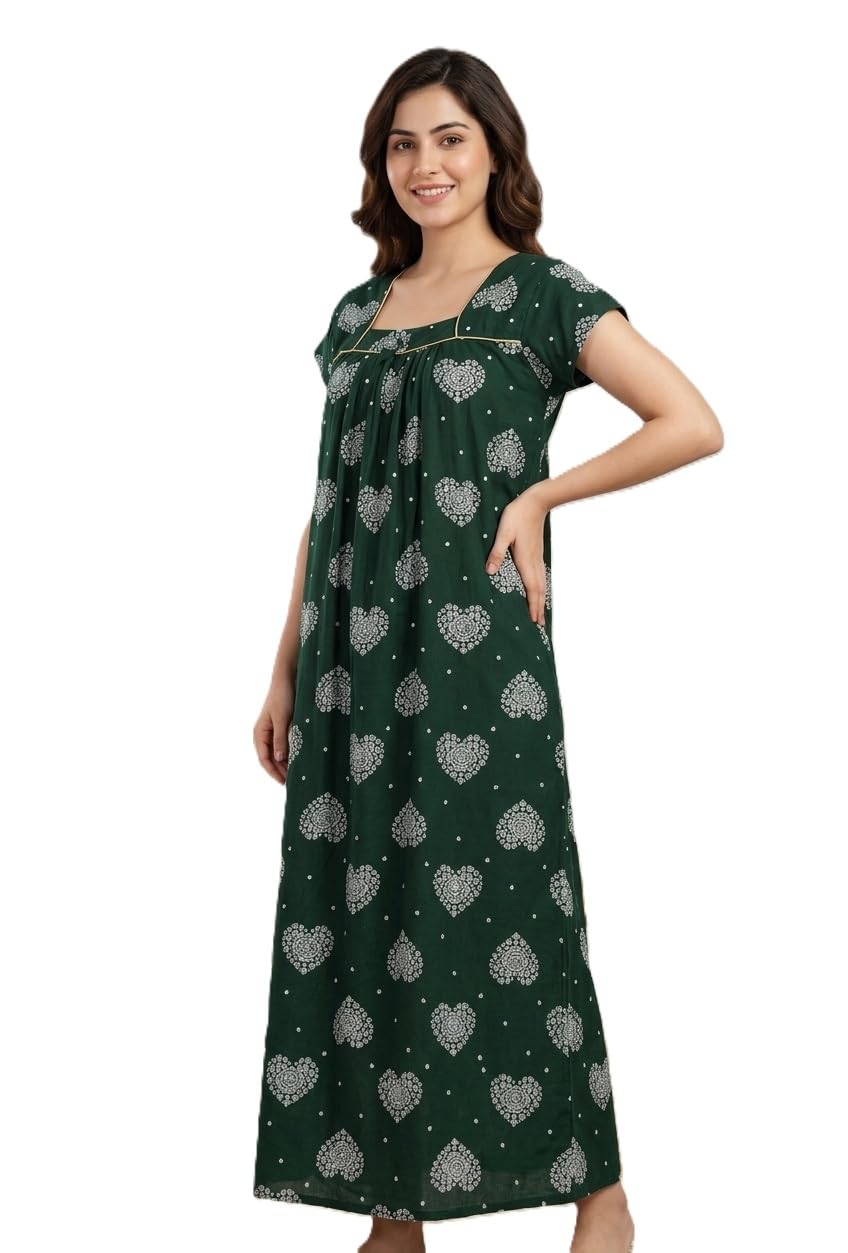 Women's Nighty Pure Cotton Multi Color Heart Print Square Neck-picture-26