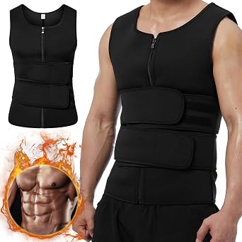 Men Sweat Vest Sauna Suit Neoprene Waist Trainer Workout Vests with Waist Trimmer Slimming Shirt Tank Top Body Shaper Gym Vest with Zipper