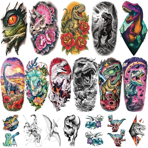77PCS Dinosaur Temporary Tattoos for Kids, 17PCS Half Sleeve Tyrannosaurus T-Rex Triceratops Kids...