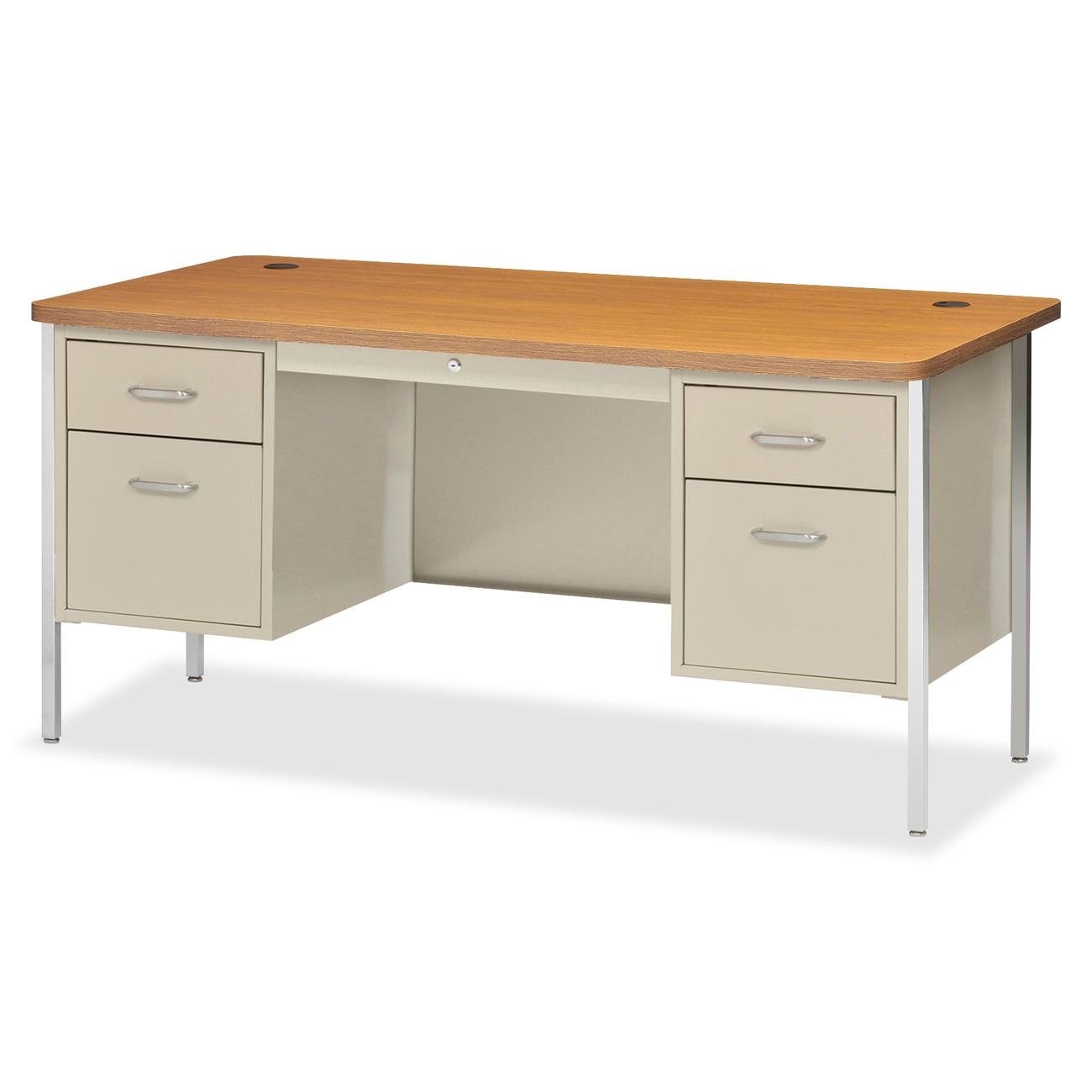 Lorell LLR41302 Fortress Series Double Pedestal Teacher's Desk, Oak