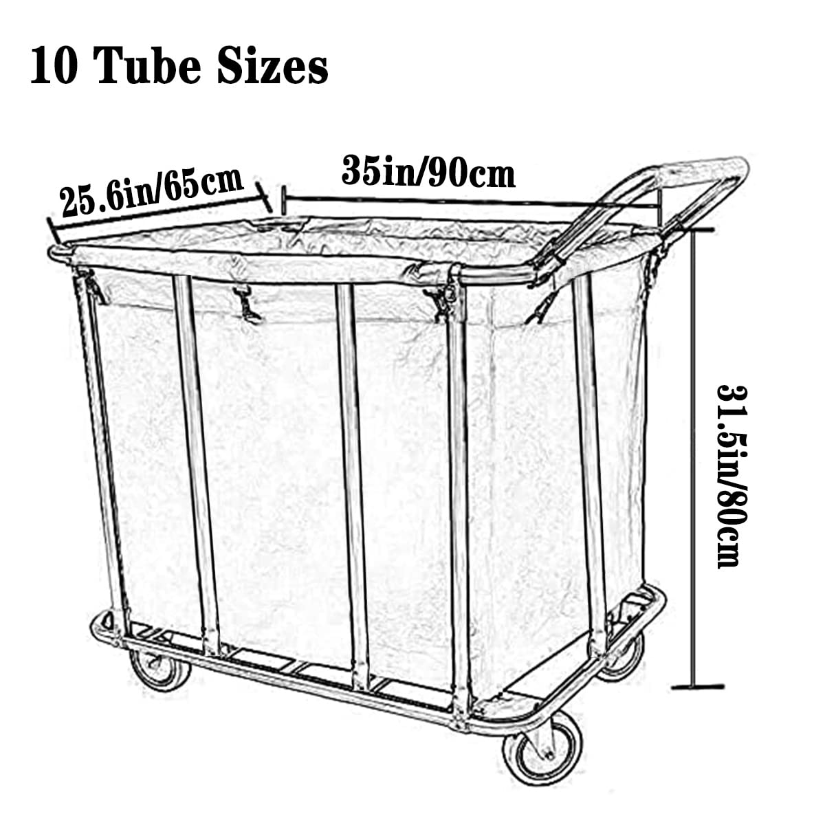 Kommerzieller Wäschewagen mit Rollen Heavy Duty Wäschekorb mit Rädern Rollbarer Wäschekorb mit Geräuschloses Rad für Industrie/Zuhause/Hotelbad Center (Size : 10 Tubes)