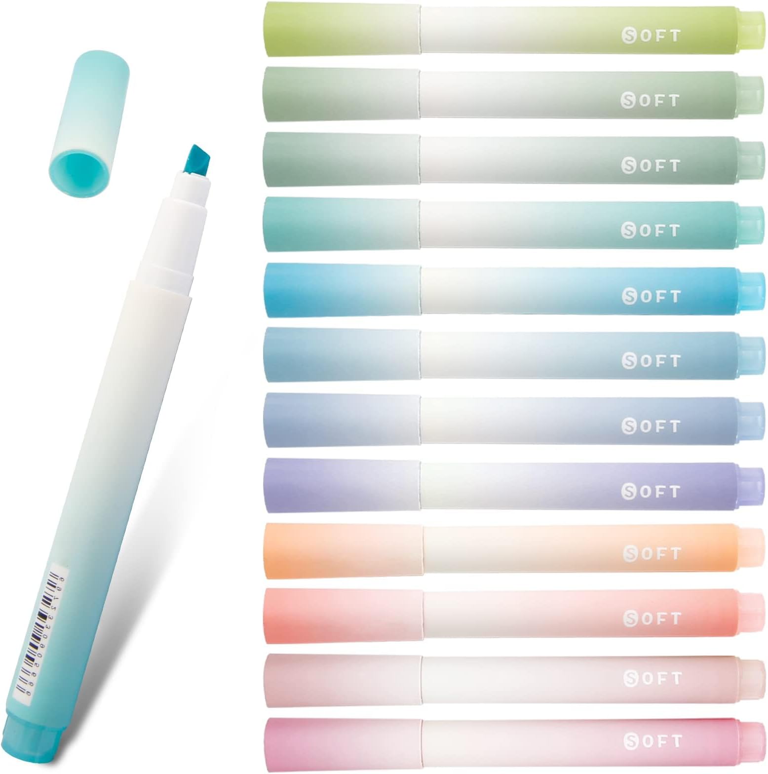 12 Pack Highlighters Pens, Eye-Care Assorted Pastel Colors, No Bleed Bible Highlighter Dry Fast Markers, Perfect for School, College, Office, Journal & Planner