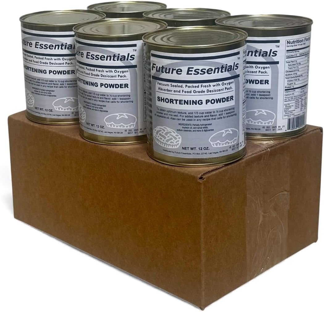Future Essentials Canned Shortening Powder for baking and cooking | Long Term Storage Shelf Stable | Emergency Survival Food Supply, Camping & Backpacking (#2.5 size) 06 Cans