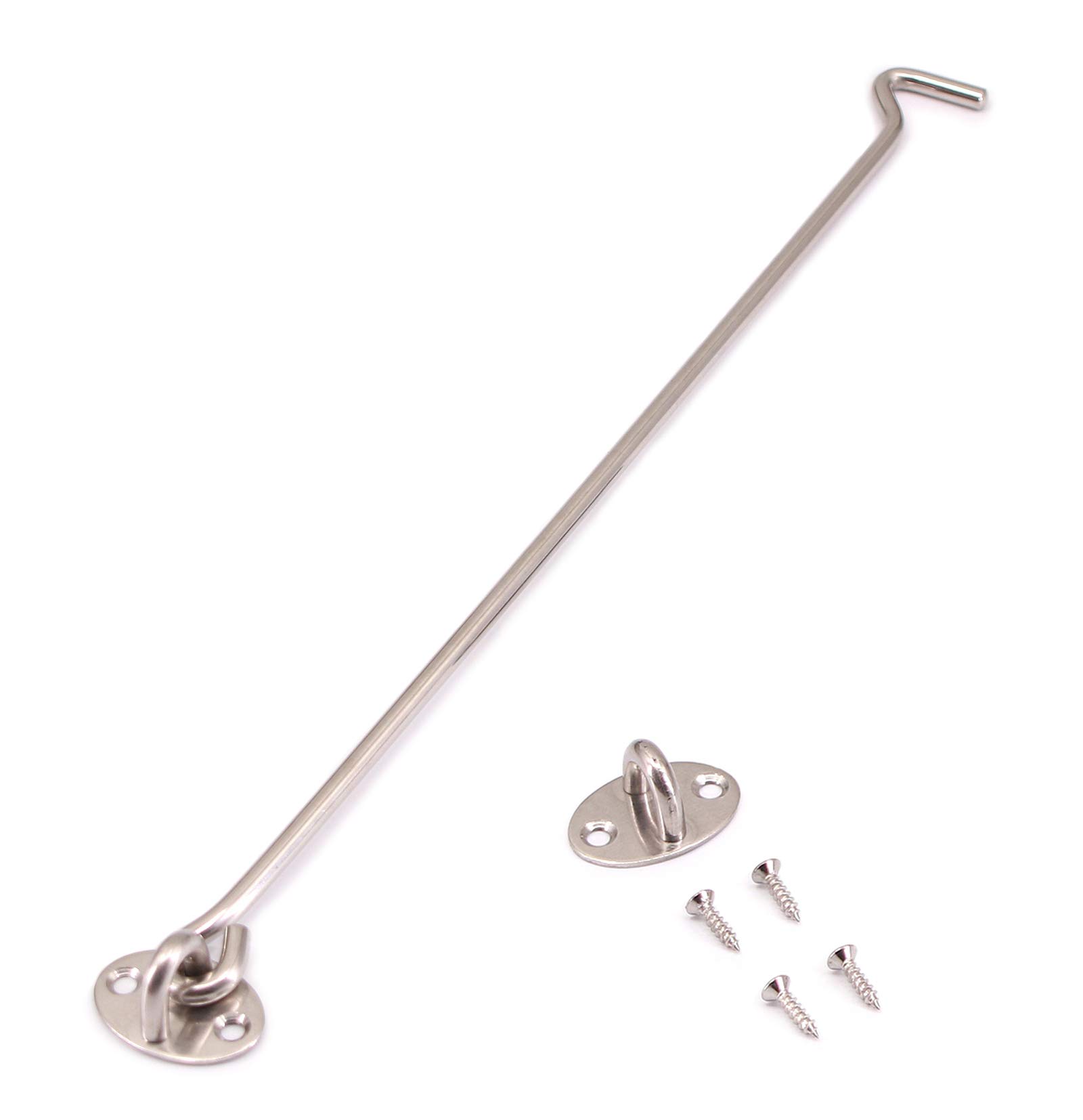 SUNDELY® Stainless Steel Cabin Hook Catch Eye Latch Lock Silent Holder Window Brace with Eyes for Shed Cabin Gate Door Window Shutter (14" / 350mm)