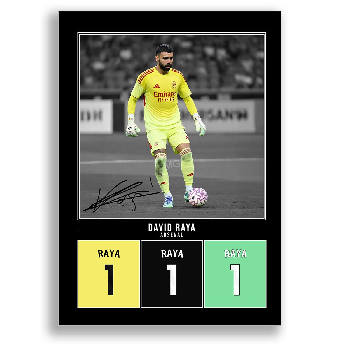 David Raya Arsenal Signed Photo Poster Print Picture Display Framed Autograph Memorabilia for Football Fans Gift Spain (A3 Poster Only Black) — image 1