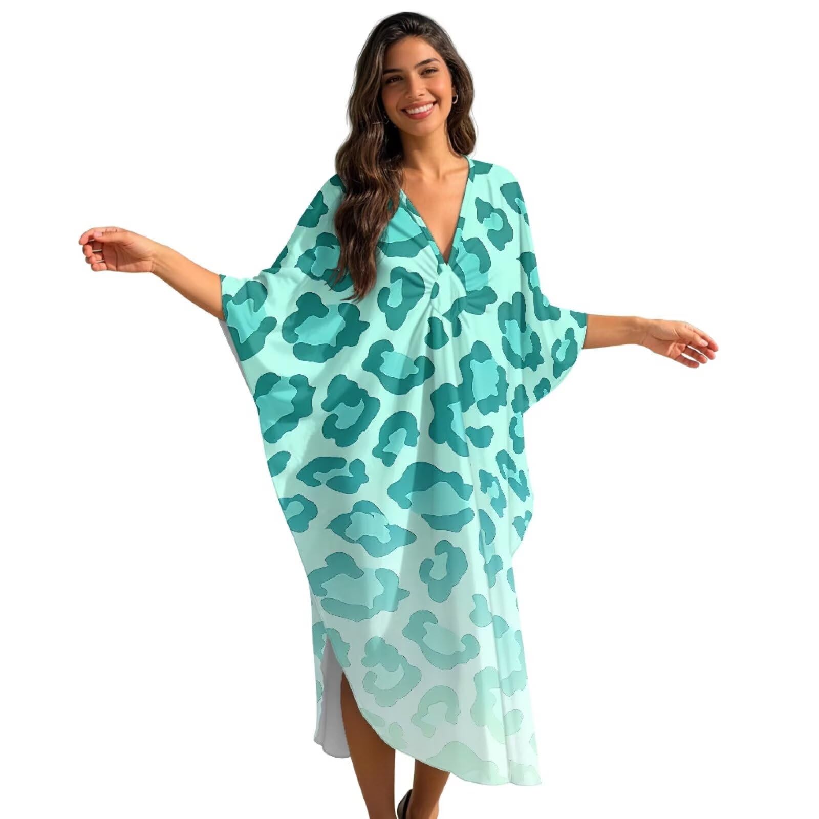Xoenoiee Abito caftano da donna, taglie forti, hawaiano, maniche a pipistrello, copricostume da bagno estivo con scollo a V