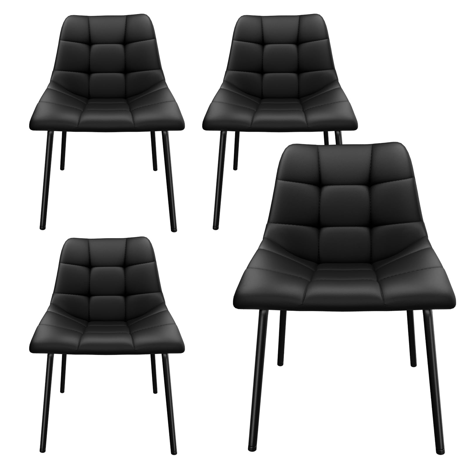 Sillas de Comedor Pack 4, Sillas de Cocina Ergonómicas Imitación Piel, Cadeiras Sala Jantar Modernas con Patas de Metal, Sillas Nordicas Tapizadas Aptas para Salon Cocina (4, Negro)