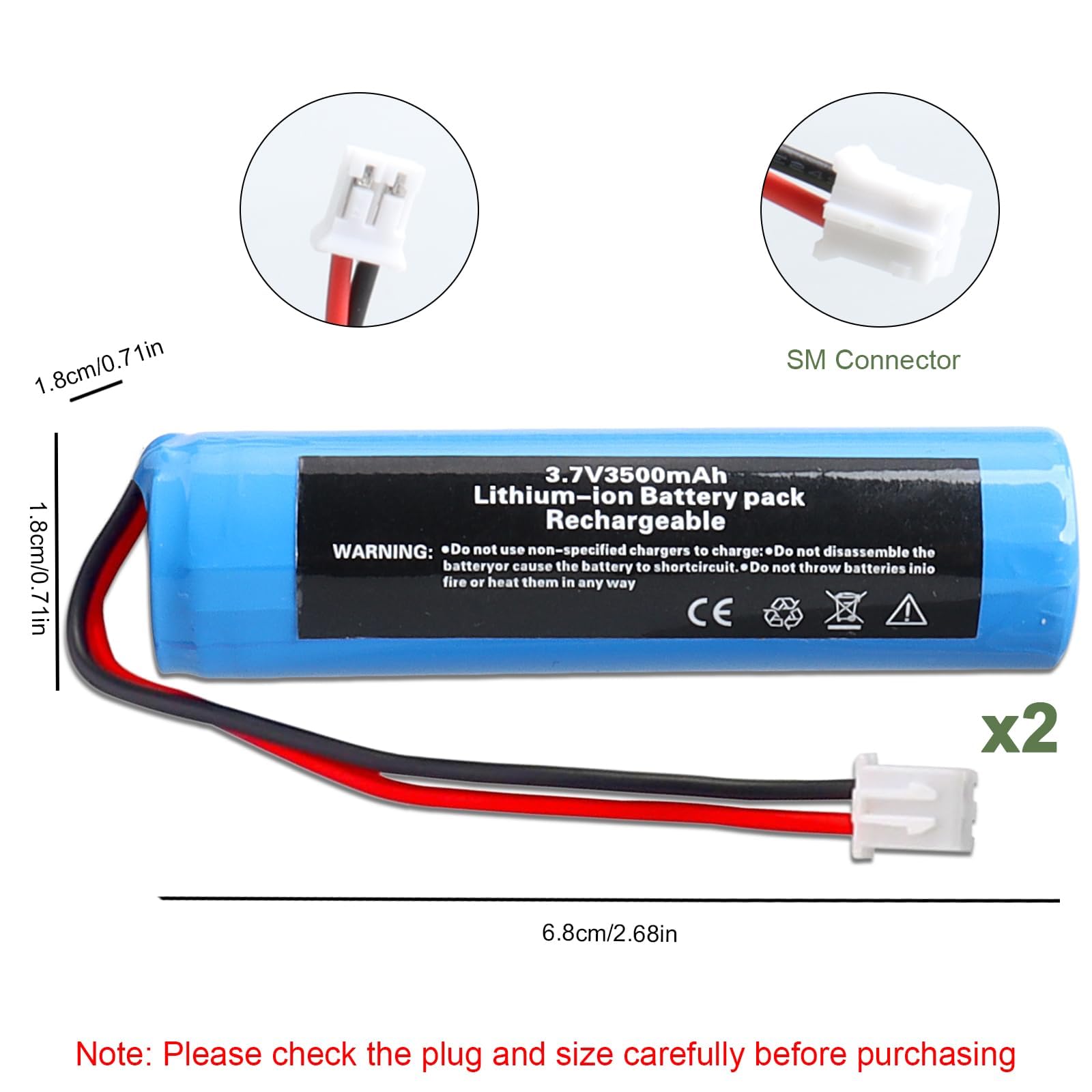 MXJFYY XH2.54-2 baterías de Iones de Litio de 3,7 V y 3500 mAh con Conector XH2.54 para electrónica, Juguetes, iluminación, Altavoces Bluetooth, linternas, Controles remotos y proyectos de Bricolaje — view 2