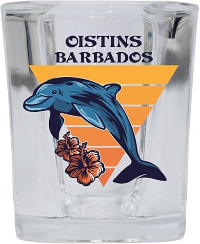 R and R Imports Oistins Barbados Beach Souvenir - Vaso de chupito con base cuadrada, diseño de delfín, 2 onzas disponible en Yaxa Guatemala